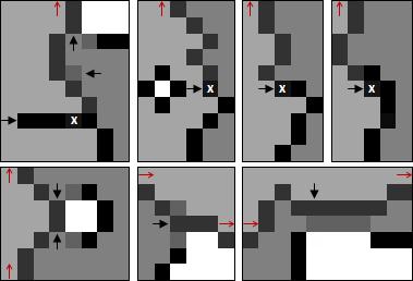 neighbour pixels but not touching each other. In this situation, the program chooses the one with the least number of line coloured neighbours which is the one in the right.