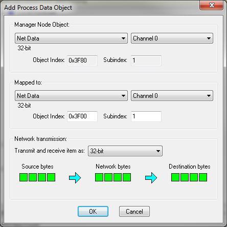 Double click on Process Data (Controlled Node Manager Node). The Process Data section will allow you to add PDO mappings between the MotiFlex e180 Modbus Gateway (CN) and NextMove e100 (MN).