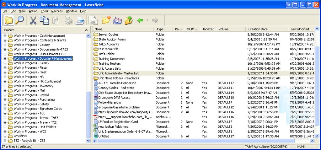 Then arrange the two folder browser windows so that you see the listings from both repositories.