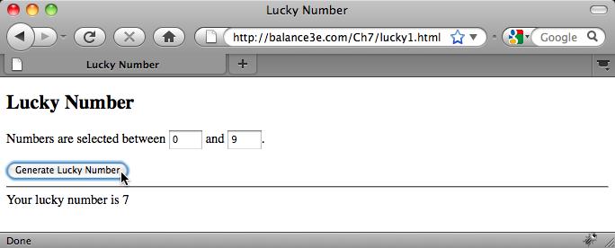 Lucky Number Page displays a random number
