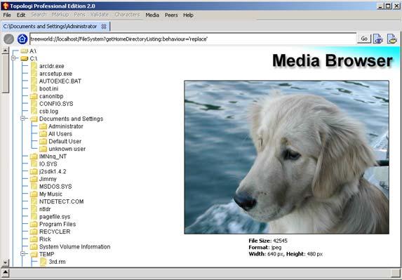 Media Browser function Browse Files Navigate through your file system and preview, delete or rename files: Text, XML, SGML, HTML, RTF JPEG, JPEG2000, GIF, multi-page TIFF, PNG Video, Audio,