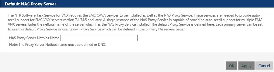 The Task Service for VNX requires the EMC CAVA services to be installed as well as the Proxy Service. These services are needed to provide auto-recall support for EMC VNX servers version 7.1.74.