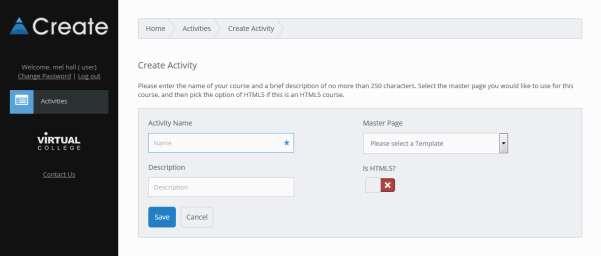 Enter the name of your Activity (learning package), add a description if required.