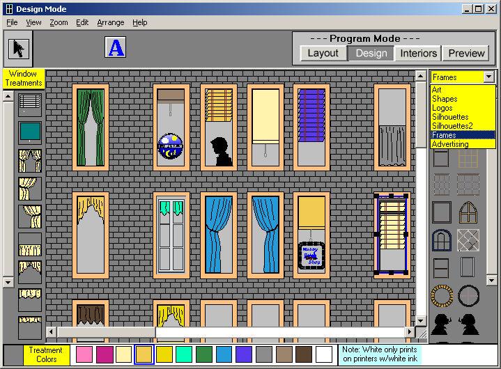 Design Mode Add Window Treatments, Clip Art, Imported Art and Text to your Windows. Combine window treatments, text and art to make your buildings look new and unique.