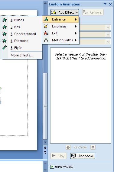 Building Animation Effects for Text From the Animations tab (as shown in Figure 18), you can create text animation effects where each bullet point appears one at a time rather than all of the bullets