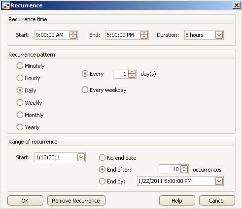 WinCC/Event Notifier Documentation 6.4 Configuration 6.4.2.6 Configuring a recurring schedule Introduction A recurring schedule is one schedule configured to repeat multiple times.