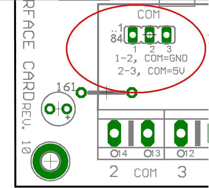 4.1 Using configuration jumper. 4.1.1 Using the COM configuration jumper. There is a jumper that allows you to select +5VDC or GND for the COM pins. 1-2: COM= GND 2-3: COM= +5VDC 4.1.2 Using the Pull-up or Pull-down selection jumper for pins 10, 11, 12, 13 and 15.