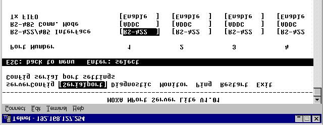 Serialport Options Starting from the Telnet Console Interface MAIN MENU, use the arrow keys to position the cursor over the Serialport menu, and then press Enter