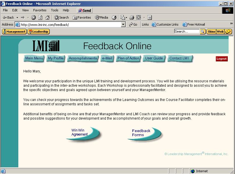 Accessing Feedback Online To access Feedback Online, type in the LMI website address http://www.lmi-inc.