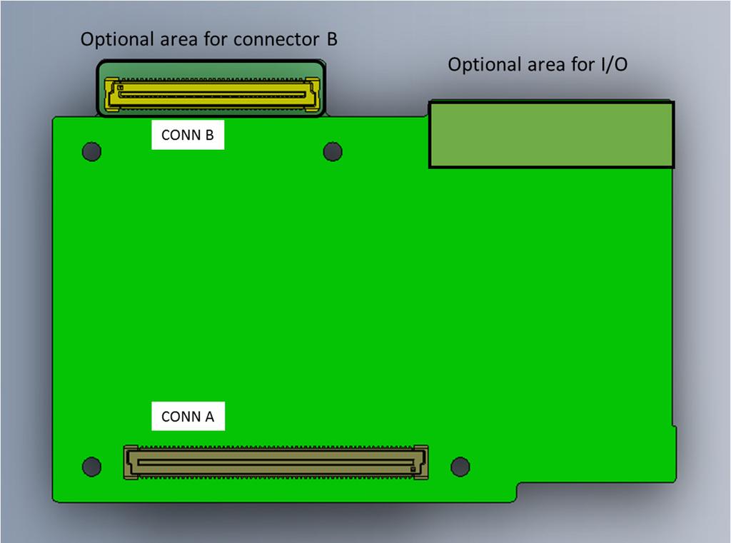There are two optional PCB areas, and the usage depends on the connection needed for host interface side, and I/O.