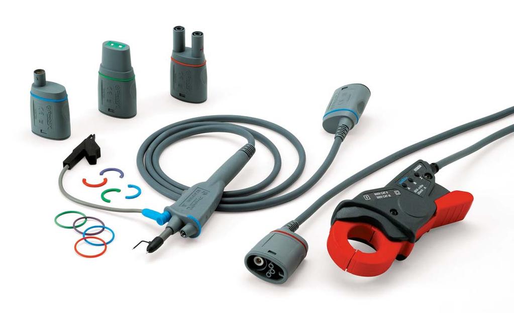 An interchangeable plastic ring can be used to match the color of the accessory to the color of its channel. Power is supplied and the sensors are calibrated directly from the oscilloscope.