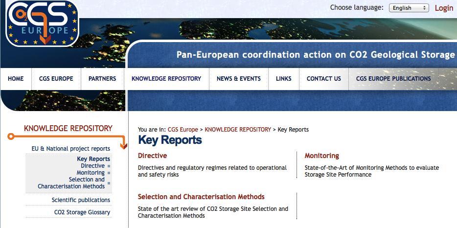 Figure 8 Main page of the key reports section, with a short description and a link to each report.