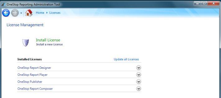 Managing Licenses When installed, licenses can be viewed, updated and deleted.