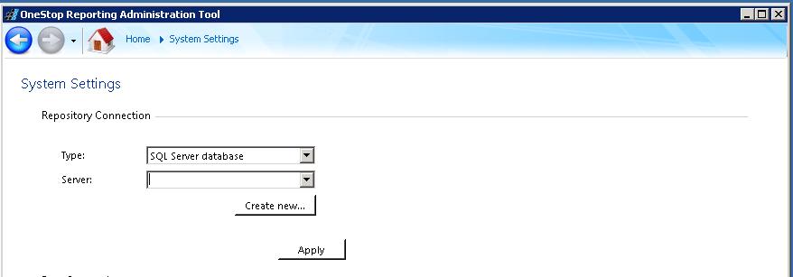 4. To create a new repository, click Create New and fill in the information for the SQL server.