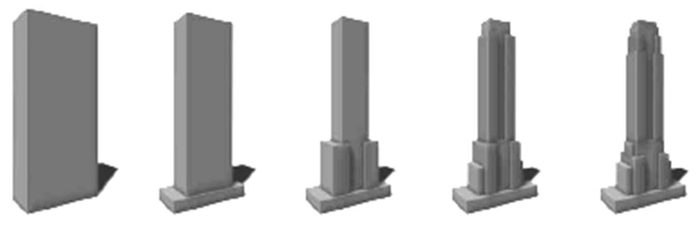 Procedural Modeling of Cities Approach Buildings: Parametric stochastic L system One building generated per lot