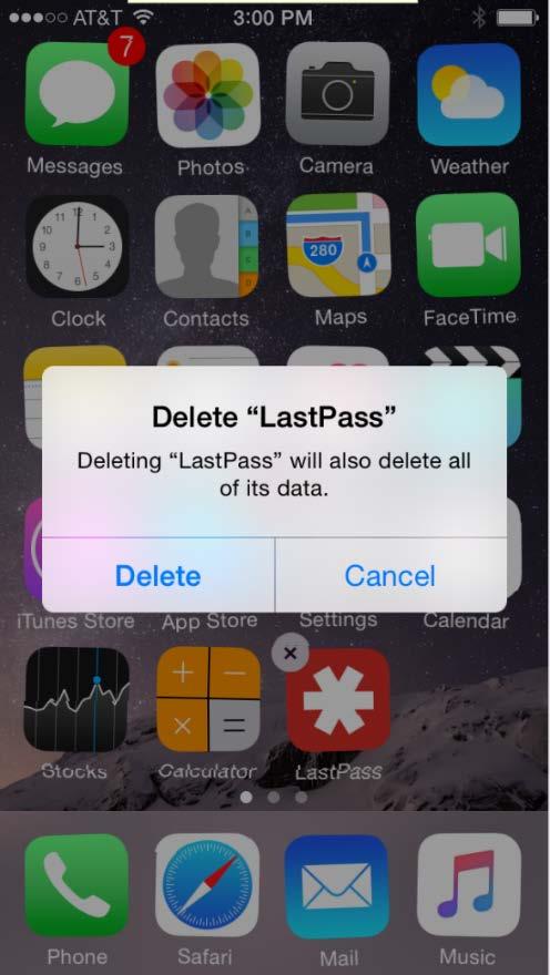 b. Confirm the deletion by touching Delete. The app is deleted from the device.
