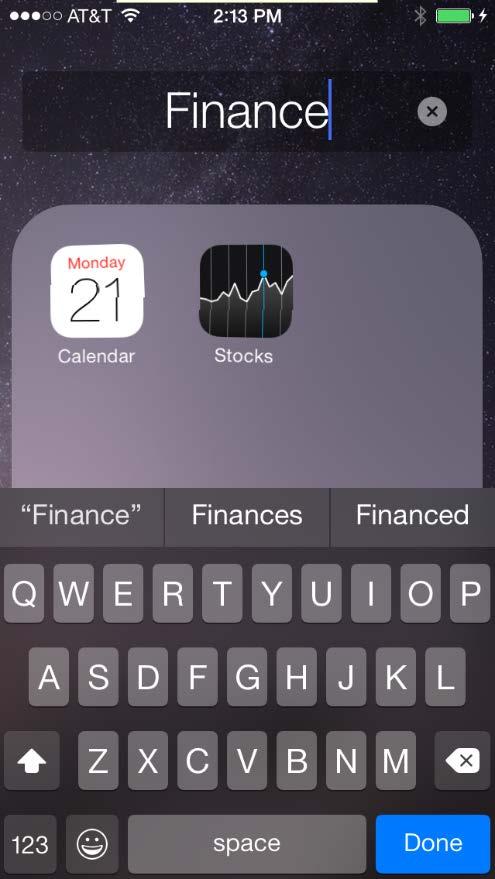 b. Touch and hold the folder s name until the apps begin to jiggle. Notice the cursor is now next to the folder s name. c. Delete the name Finance and rename it ITE Folder.