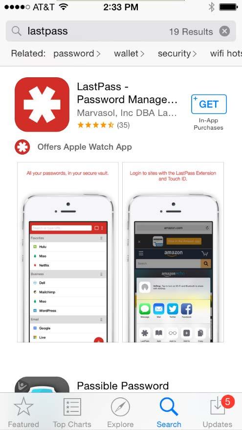 Touch LastPass to see details about the LastPass app.