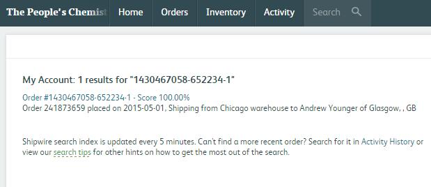Search: Finding an order by last name; Shipwire Platform: Looking at only Shipped/Completed orders with the name Hamilton