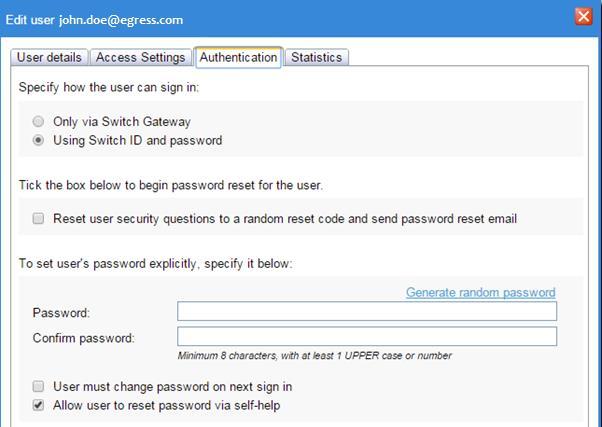3. There are different ways to reset a user s password: a. Tick the box to Reset user security questions to a reset code and send a password reset email.