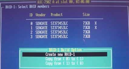Select default Create new RAID-1 on RIAD-1 build