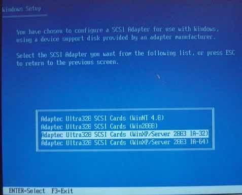 Select the Adaptec Ultra 320 SCSI cards (Windows XXXX) depend on your type of operating system, then press <Enter> to proceed. 2.1.