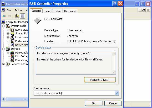 Double click RAID Controller item, RAID Controller Properties window