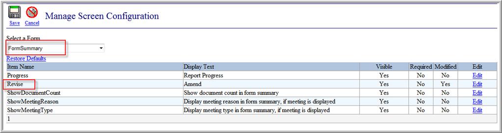 Clicking the Revise/Amend link will unlock the form for editing and de-link the meeting record. The user may re-select the original meeting or another meeting in Form Information.