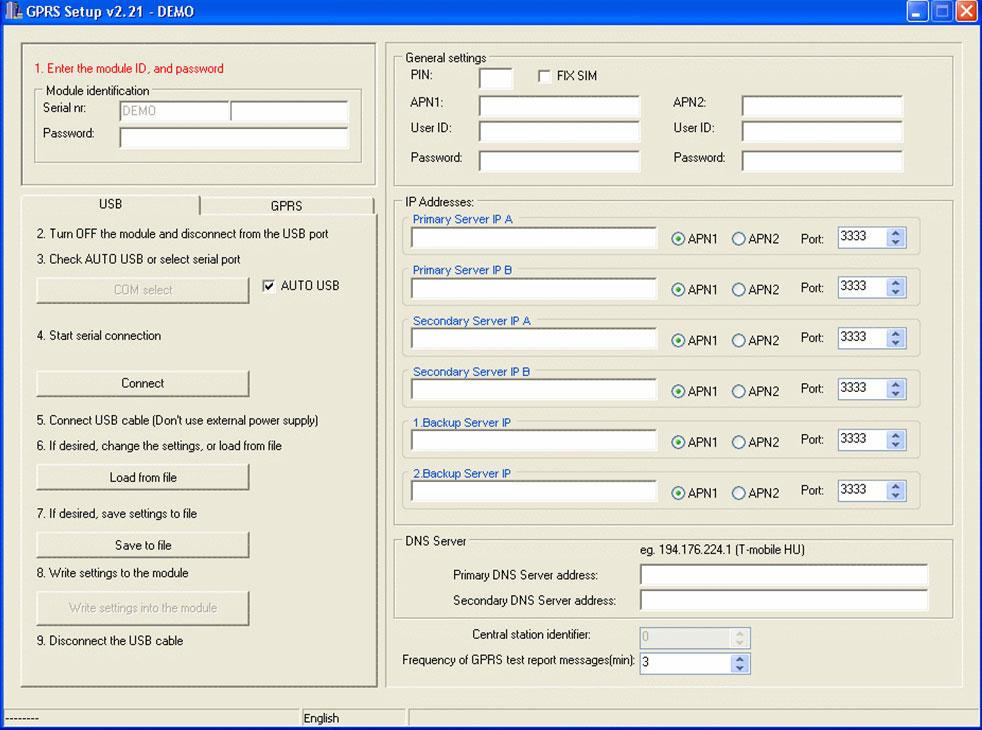 4 GPRS Settings For setting the GPRS Adapter a PC is necessary with Windows operating system (Windows XP recommended) and the two programming software found on the CD enclosed: GPRS_setup.
