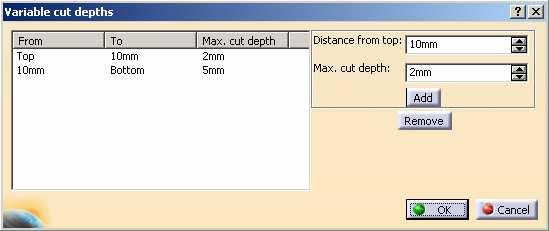 Center Parameters: Axial tab Maximum cut depth: It defines the maximum