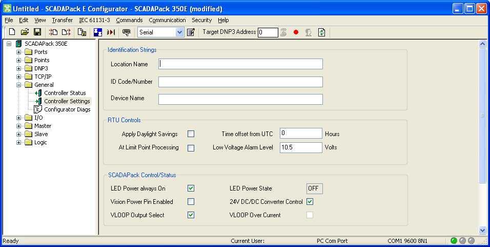 16 SCADAPack E Configurator controls for the power management