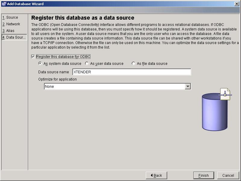 Managing AppXtender Data Sources Figure 45 IBM DB2 Add Database Wizard - Register This Database as a Data Source Page 6. Enable the Register this database for ODBC check box.