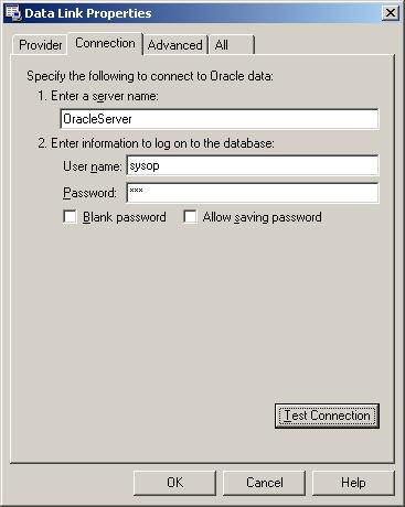 Managing AppXtender Data Sources Figure 61 Data Link Properties Dialog Box - Connection Tab Note: If you do not check the Allow saving password option, you must use a database schema. 5.