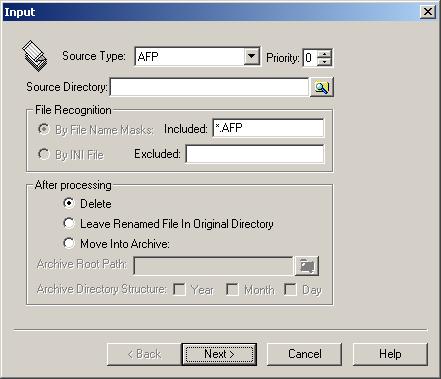 Managing the Print Stream Processor Configuring the Print Stream Source Input Page The Input page of the new print stream source wizard allows you to specify a location and file name mask so that the