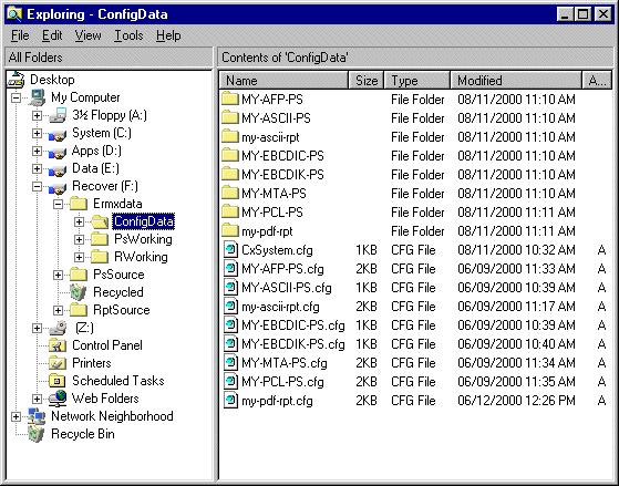 Managing the Report Processor Figure 141 Example AppXtender Reports Mgmt Configuration Data Directory Figure 141, Example AppXtender Reports Mgmt Configuration Data Directory, shows the AppXtender
