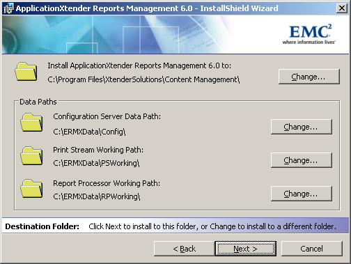 Installing ApplicationXtender Reports Management Figure 15 AppXtender Reports Mgmt Setup - Destination Folder The Destination Folder page allows you to customize the AppXtender Reports Mgmt