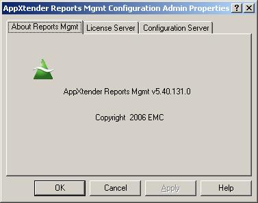 ApplicationXtender Reports Management Configuration Admin Figure 36 AppXtender Reports Mgmt Configuration Admin Properties - About Reports Mgmt Configuring AppXtender Reports Mgmt Licensing If
