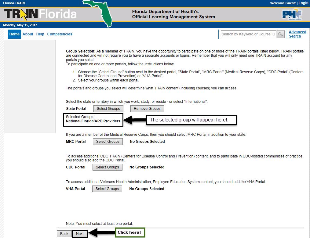 Step 2 Add your TRAIN Florida APD Group Assignment.