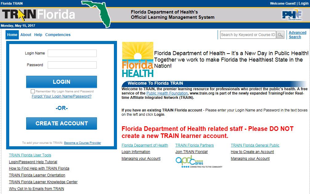 Section 2 How to Create your Account Step 1 Here is how to find the TRAIN Florida Login page.