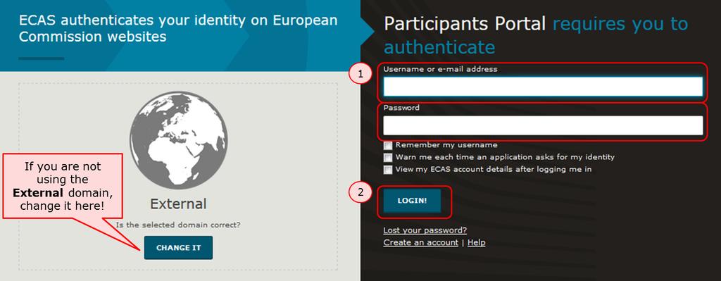 A new window will open asking you to authenticate your identity using your ECAS account.