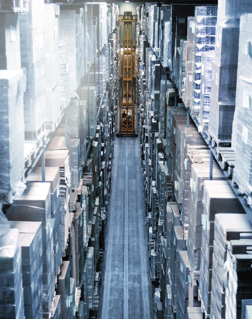 Production meets logistics: Automation today stretches right up to the top shelf of a high-bay warehouse.