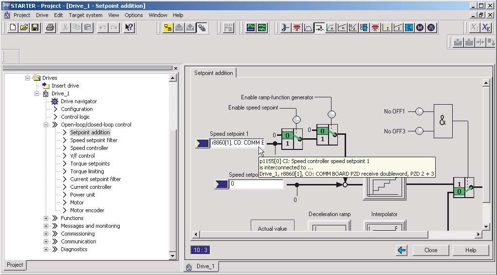 Prerequisites for commissioning 2.4 STARTER commissioning tool 4. Double-click r8860: Bit1. Figure 2-15 Interconnection via graphical screen interface 5 5.
