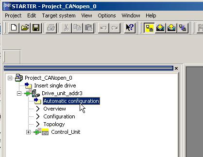 Commissioning 3.4 Configuring the drive unit using the STARTER commissioning tool 7. In the project navigator, double-click Automatic configuration under the drive unit.