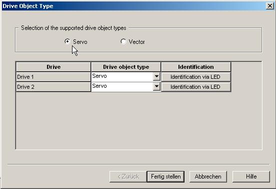STARTER automatically searches for all drive unit components that have been correctly connected and loads them to STARTER. In this case, it has recognized two drive objects. 9.