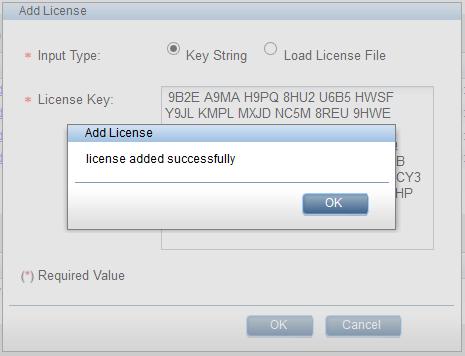 5. Click OK to apply the license. If the license fails, a dialog box will appear that shows error details. Click OK to return to the License Management page.