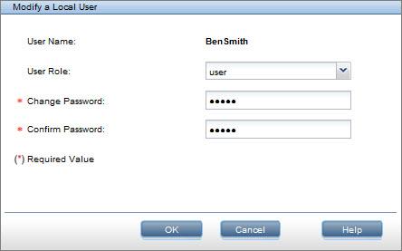 To change passwords for local users 1. Log on as an Administrator and select User Management from the Device Configuration menu. 2. Select the user whose password you wish to change and click Modify.