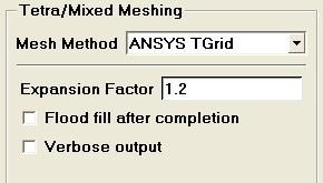 Mesh Methods ANSYS TGrid Tetra/Mixed ANSYS TGrid Runs Tgrid through an extension module Good mesh quality Fast mesh