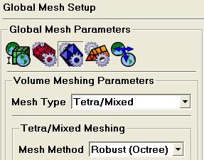 General Procedure First decide volume mesh parameters Global Mesh Setup > Volume Meshing Parameters Select Mesh Type Select Mesh Method for selected Type Set options for specific Methods Set mesh
