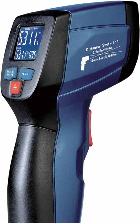 DT-8862B/8863B Professional InfraRed Thermometers with Dual Laser Targeting DT-820/821/822 Mini InfraRed Thermometers Model 8862B 150ms faster sampling time 1% accuracy Dual laser pointers Color